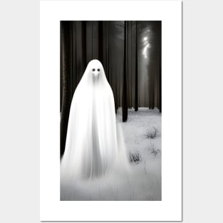 Creepy White Ghost in Forest Posters and Art